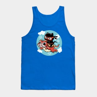 Kawaii Ninja Cat Riding a Red Dragon Tank Top